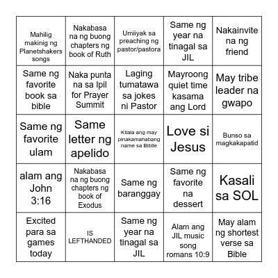 YOUTH FELLOWSHIP HUMAN BINGO Card