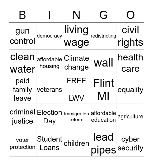 2016 Presidential Bingo Card