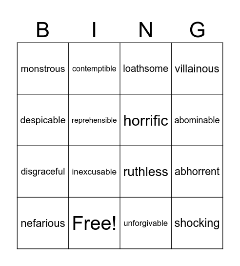 Negative OpinionTF Bingo Card