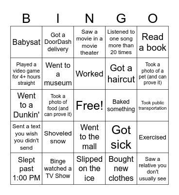 Vacation Week Bingo Card