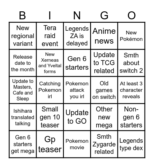 Pokemon day predictions Bingo Card