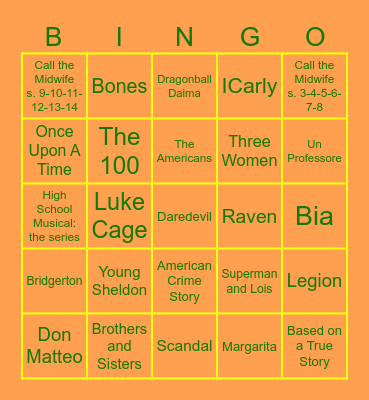 TV Series Bingo Card