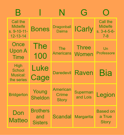 TV Series Bingo Card