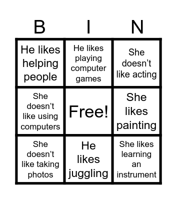 GRAMMAR Bingo Card