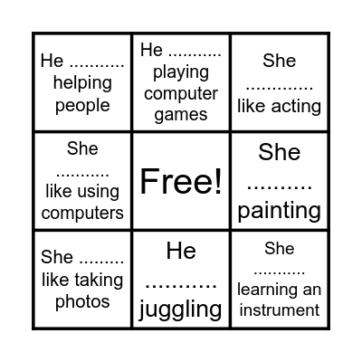 BINGO:  like / doesn't like Bingo Card