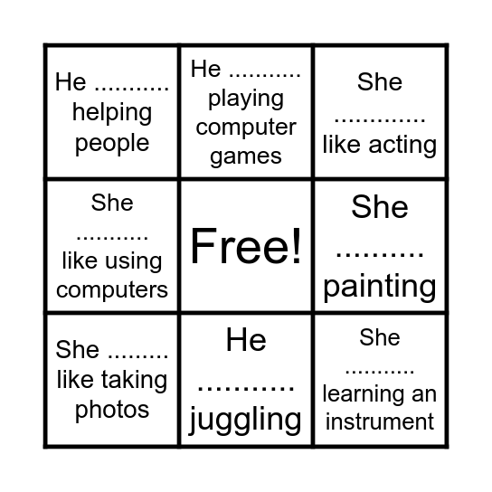 BINGO:  like / doesn't like Bingo Card