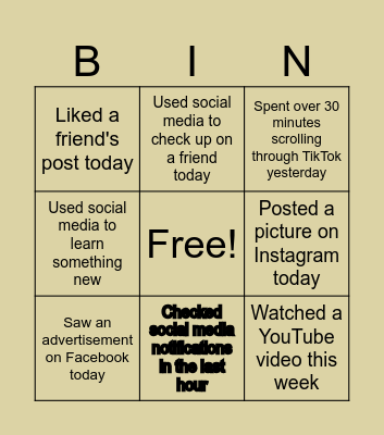 social media Bingo Card