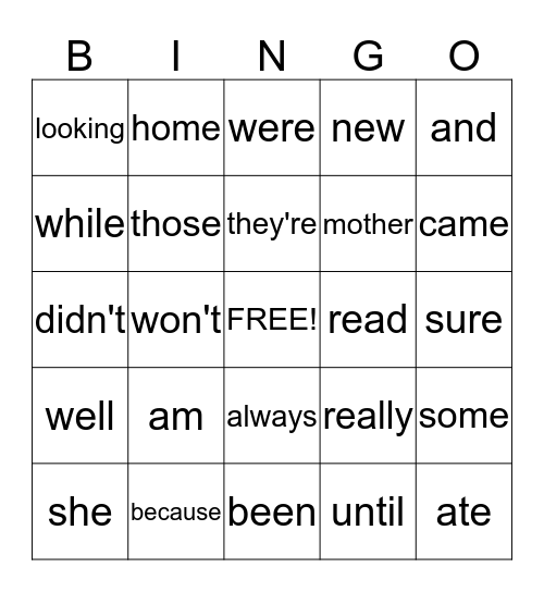 Word Wall Bingo Card