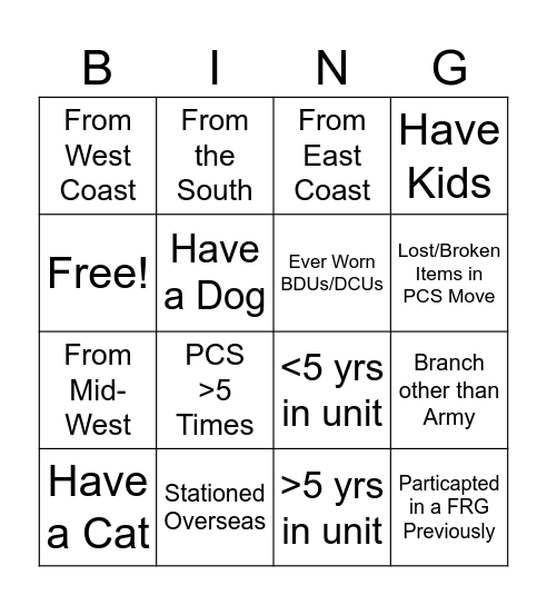 FRG BINGO Card
