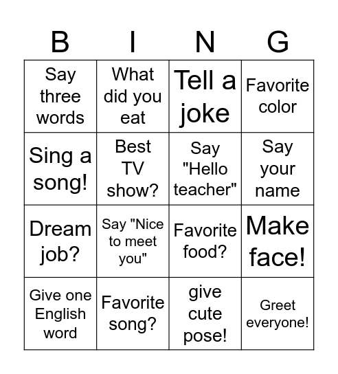 Let's break ice Bingo Card