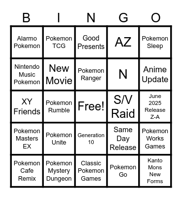 Pokemon Presents BINGO Card
