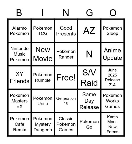 Pokemon Presents BINGO Card