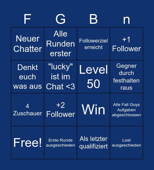 Fall Guys Bingo Card