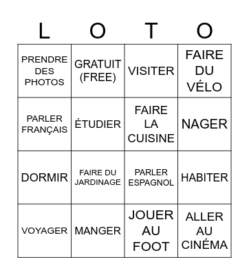 Les verbes -ER and other activities Bingo Card