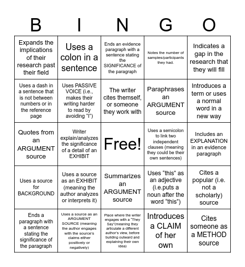 Article Bingo Card