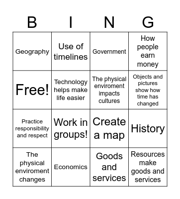 Standards bingo Card