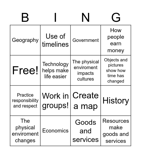 Standards bingo Card