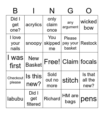 Live Steam Bingo Card