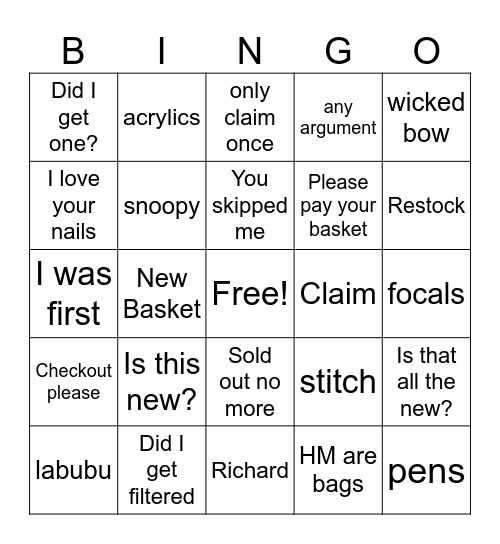 Live Steam Bingo Card