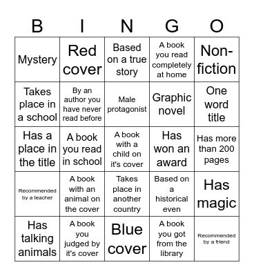 Reading month BINGO Card