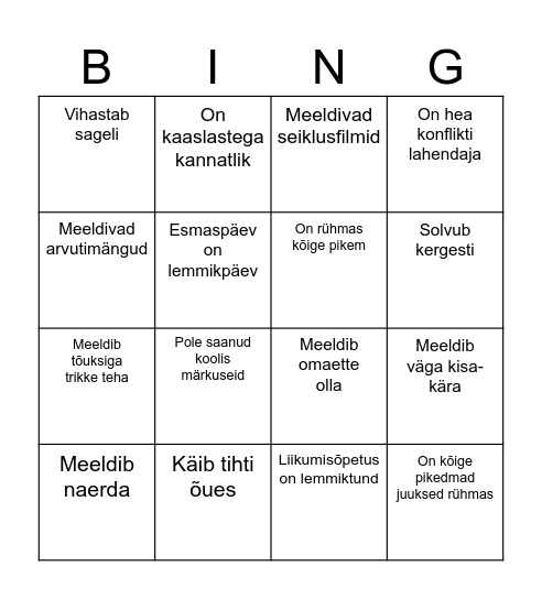SARNASUSED-ERINEVUSED Bingo Card