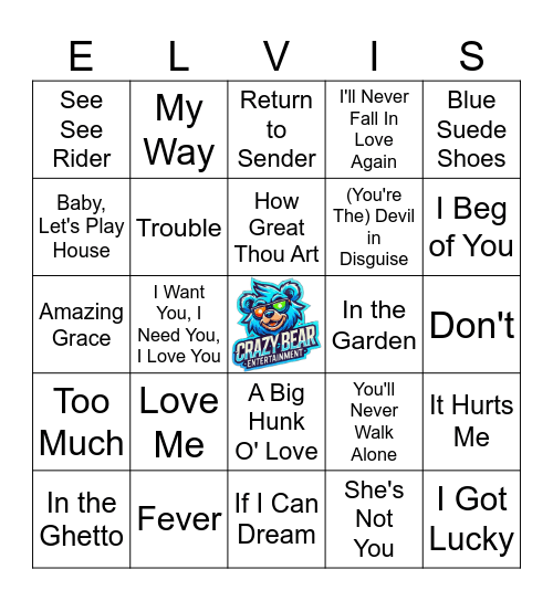 Elvis Bingo Card