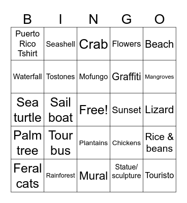Puerto Rico Bingo! Bingo Card