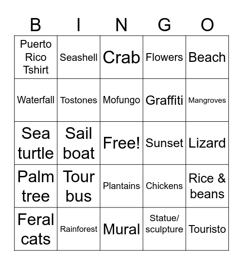 Puerto Rico Bingo! Bingo Card