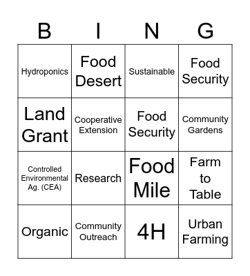 Dig N2 Ag. Randolph Farm Tour Bingo Card