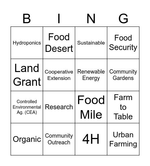 Dig N2 Ag. Randolph Farm Tour Bingo Card