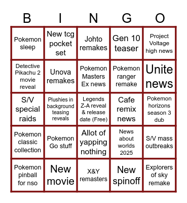 Pokemon Day 2025 Bingo Card