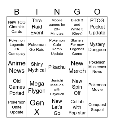 Pokemon Day 2025 Bingo Card