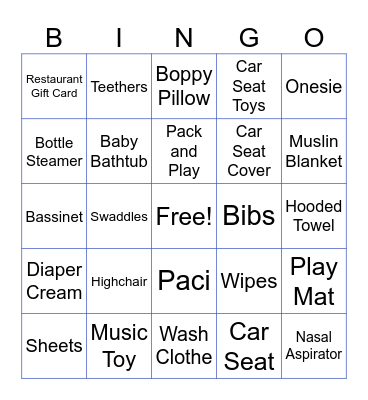 Baby Shower Bingo Card
