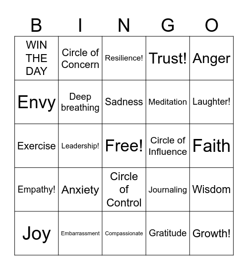 Emotions Bingo Card