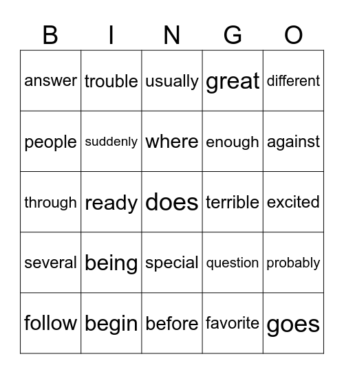 2nd grade  TC Snap Words Bingo Card