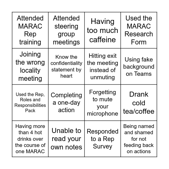 MARAC Bingo Card