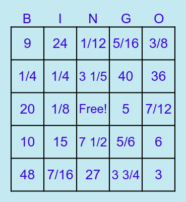 Multiplying and Dividing with Fractions Bingo Card