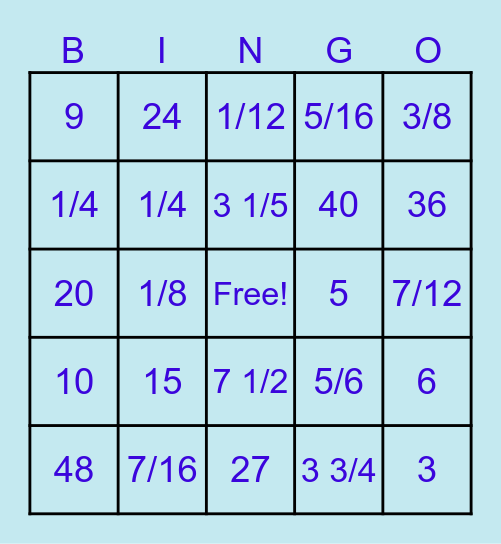 Multiplying and Dividing with Fractions Bingo Card