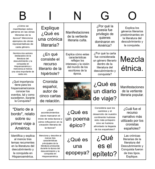Literatura del Descubrimiento y conquista en Hispanoamérica Bingo Card