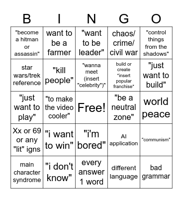 MarcusK Application Bingo Card