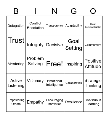 LEADERSHIP BINGO GAME Bingo Card