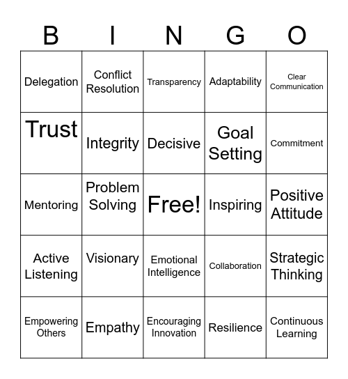 LEADERSHIP BINGO GAME Bingo Card