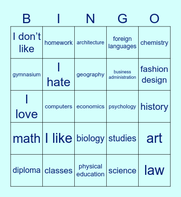 F1 2A Vocabulaire (en anglais) Bingo Card
