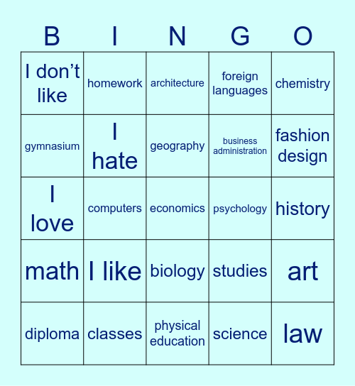 F1 2A Vocabulaire (en anglais) Bingo Card