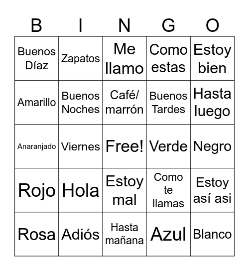 MODERN LANGUAGE CLUB Bingo Card