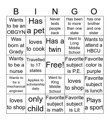 All about Jackson  Bingo Card