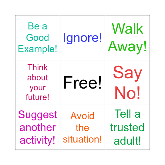 Refusal Skills Bingo! Bingo Card