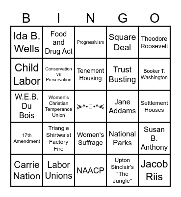 The Progressive Era Bingo Card