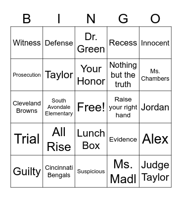 Case of Missing Lunch Box Bingo Card