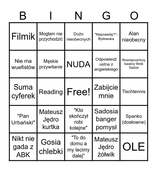 Czwartek Bingo Card